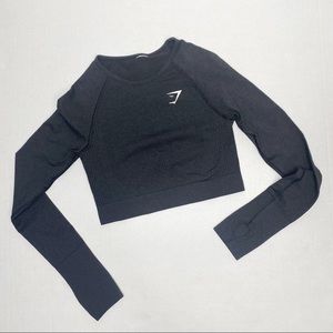 Gymshark black crop gym long sleeve workout top